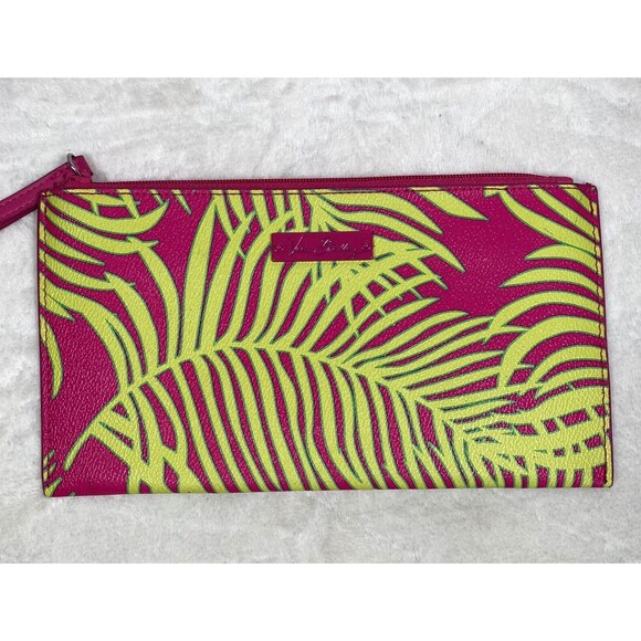 Vera Bradley Tropical Wristlet Slim Zip Close Pink Yellow Tropical Hawaiian - Picture 1 of 4